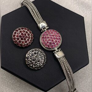 💗SILVER TOGGLE Snap Button Bracelet with 3 Charms - 18mm/20mm